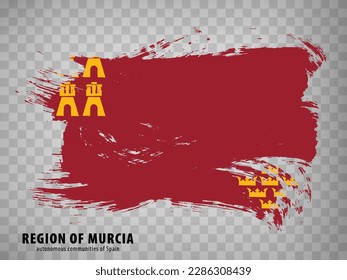 Flag Region of Murcia brush strokes. Flag Autonomous Community Region of Murcia with title  on transparent background for your web site design, logo, app, UI. Kingdom of Spain. Stock vector.  EPS10.