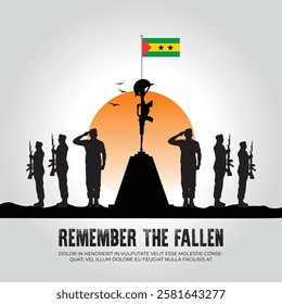 São Tomé and Príncipe flag in remember the fallen flag for morning sun and army design