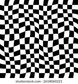 Flag is rendered in a simple, flat style with alternating black and white squares. The squares are slightly distorted, giving the impression of the flag waving in the wind.