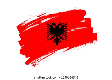 Flag of Republic of Albania. Albanian  vector banner brush concept. Horizontal Illustration isolated on white background.  