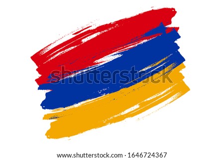 Flag of Republic of Armenia. Armenia's vector tricolor brush grunge concept. Horizontal Illustration isolated on white background.  