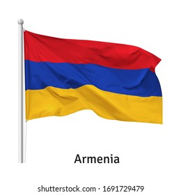 Flag of the Republic of Armenia in the wind on flagpole, vector