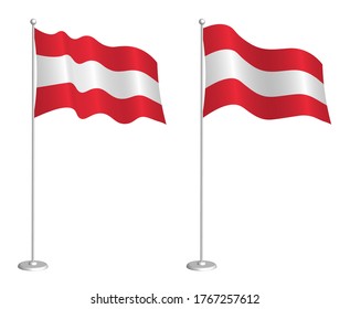 flag of republic of Austria on flagpole waving in the wind. Holiday design element. Checkpoint for map symbols. Isolated vector on white background