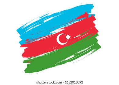 Flag of Republic of Azerbaijan. Azerbaijan's  vector tricolor brush concept. Horizontal Illustration isolated on white background.  