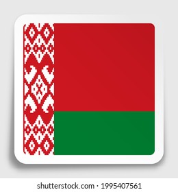 flag republic of Belarus icon on paper square sticker with shadow. Button for mobile application or web. Vector
