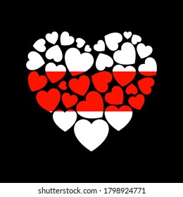 Flag of the Republic of Belarus in the shape of a heart, vector icon on black background