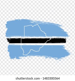 Flag Republic of Botswana from brush strokes and Blank map Botswana. High quality map Botswana and flag on transparent background. Stock vector. Vector illustration EPS10.