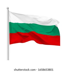 Flag of the Republic of Bulgaria in the wind on flagpole, isolated on white background, vector