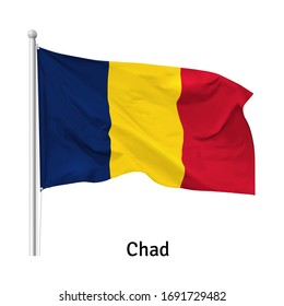 Flag of the Republic of Chad in the wind on flagpole, vector