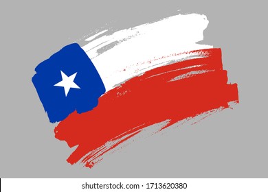 Flag of the Republic of Chile. Chile bicolor brush concept. Horizontal vector Illustration isolated on gray background.  