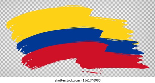 Flag Republic of Colombia, brush stroke background.  Waving Flag of Colombia on tranparent backrgound for your web site design, logo, app, UI.  America. EPS10.