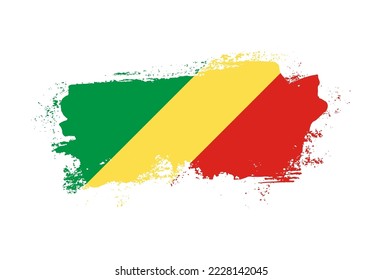 Flag of Republic of the Congo country with hand drawn brush stroke vector illustration
