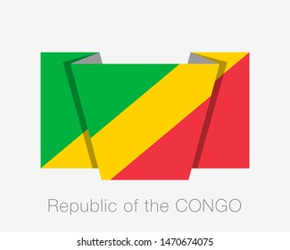 Flag of Republic of the Congo. Flat Icon Waving Flag with Country Name on White Background