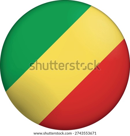 Flag of Republic Of The Congo. Glossy circular flag. Button appearance. 3D Icon Design with depth. Professional, tactile look. Perfect for representing national identity in digital interfaces and perfect for websites