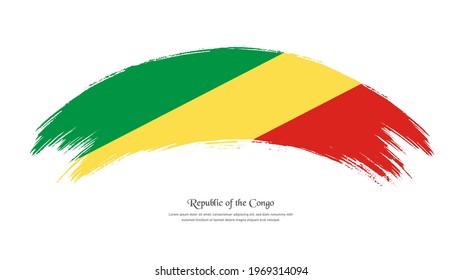 Flag of Republic of the Congo in grunge style stain brush with waving effect on isolated white background