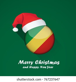Flag of republic of the congo. Merry Christmas and happy new year background design with glossy round Flag of republic of the congo. vector illustration.