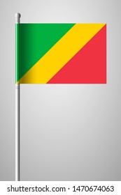 Flag of Republic of the Congo. National Flag on Flagpole. Isolated Illustration on Gray Background