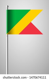 Flag of Republic of the Congo. National Flag on Flagpole. Isolated Illustration on Gray Background