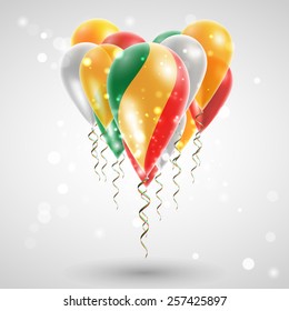 Flag of the Republic of Congo on air balls in heart-shaped. Celebration and gifts. Ribbon in colors are twisted under the balloon. Independence Day. Balloons on feast of the national