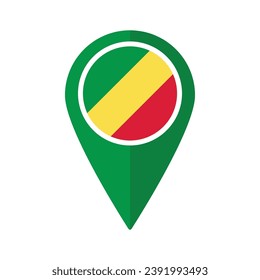 Flag of Republic of the Congo flag on map pinpoint icon isolated green color