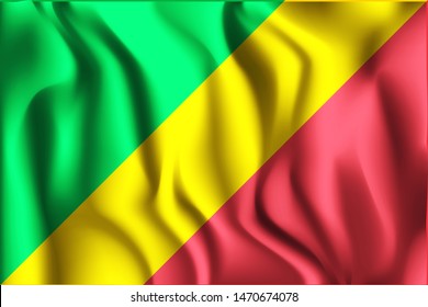 Flag of Republic of the Congo. Rectangular Icon. Waving Effect. Vector Illustration