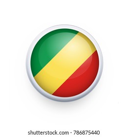 Flag of Republic of Congo as round glossy icon. Button with Republic of Congo flag. National flag for country of Republic of Congo isolated, banner vector illustration. Vector illustration eps10.