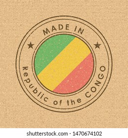 Flag of Republic of the Congo. Round Label with Country Name for Unique National Goods. Vector Isolated