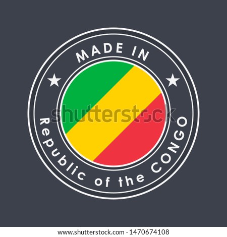 Flag of Republic of the Congo. Round Label with Country Name for Unique National Goods. Vector Isolated