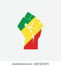 Flag of Republic of the Congo in the shape of raised hand sign isolated on background. Fist symbol modern, simple, vector, icon for website design, mobile app, ui. Vector Illustration