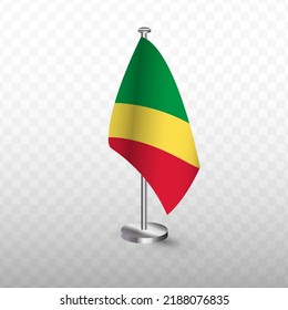 Flag of Republic of the Congo. Vector illustration of a flag with flagpole on a transparent background (PNG).
