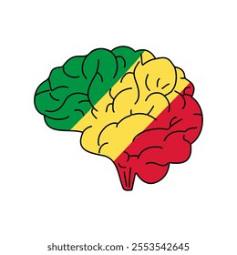 Flag of Republic of the Congo. Vector illustration of a combination of a human brain with a country flag on a white background.