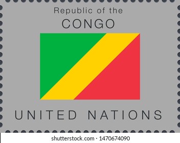 Flag of Republic of the Congo. Vector Sign and Icon. Postage Stamp. Isolated