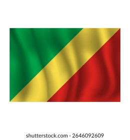 Bandeira da República do Congo ondulada flui ao vento, com dobras 3d