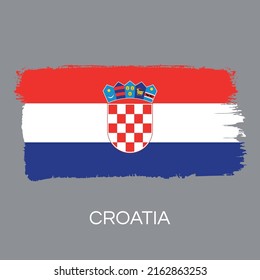 Flag of Republic of Croatia.  Independance country, member of  United Nations, European Union, NATO. Proportion 1:2. Grundge texture, strokes, brush. Scratched sketch. Isolated vector