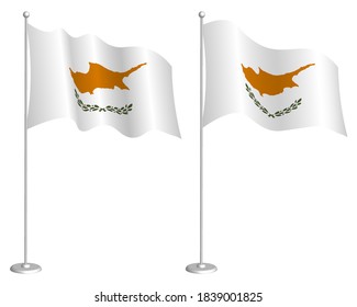 flag of republic of Cyprus on flagpole waving in the wind. Holiday design element. Checkpoint for map symbols. Isolated vector on white background