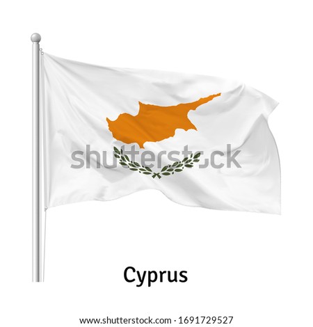 Flag of the Republic of Cyprus in the wind on flagpole, vector