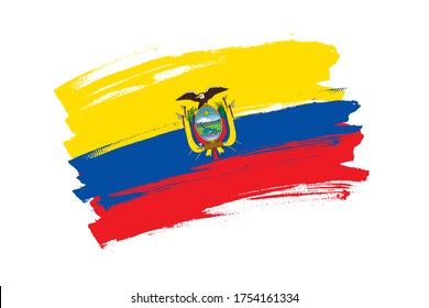 Flag of the Republic of Ecuador. Ecuador tricolor brush style. Horizontal vector Illustration isolated on white background.