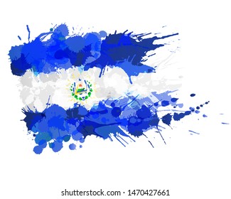 Flag of Republic of El Salvador made of colorful splashes