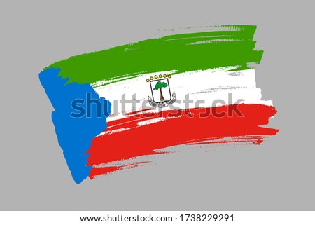 Flag of the Republic of Equatorial Guinea. Equatorial Guinea banner brush concept. Horizontal vector Illustration isolated on gray background.
