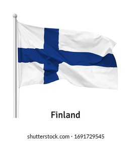 Flag of the Republic of Finland in the wind on flagpole, vector