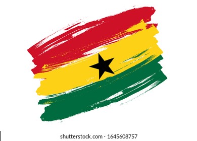 Bandera de la República de Ghana. Concepto de cepillo tricolor vector de Ghana. Ilustración horizontal aislada en fondo blanco.  