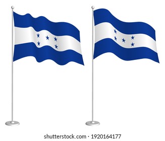 flag of republic of honduras on flagpole waving in wind. Holiday design element. Checkpoint for map symbols. Isolated vector on white background