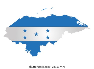 Flag of the Republic of Honduras overlaid on outline map isolated on white background 