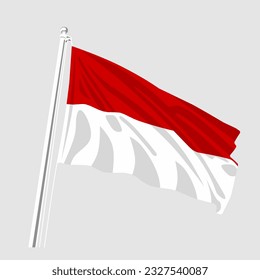 the flag of the republic of indonesia fluttering with its pole at the independence ceremony