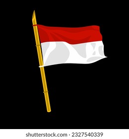the flag of the republic of indonesia tied to a spiky bamboo at the independence ceremony