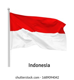 Flag of the Republic of Indonesia in the wind on flagpole, vector