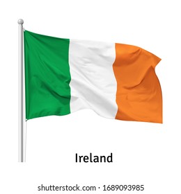Flag of the Republic of Ireland in the wind on flagpole, vector