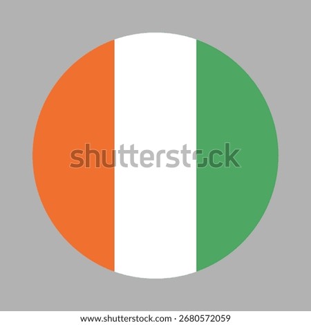 Flag of the Republic of Ivory Coast. Simple circle button, badge, icon flag. Ivory Coast national round flag.