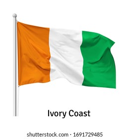 Flag of the Republic of Ivory Coast in the wind on flagpole, vector