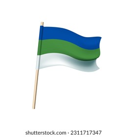 Flag of the Republic of Komi. Blue, green and white stripes. Vector illustration